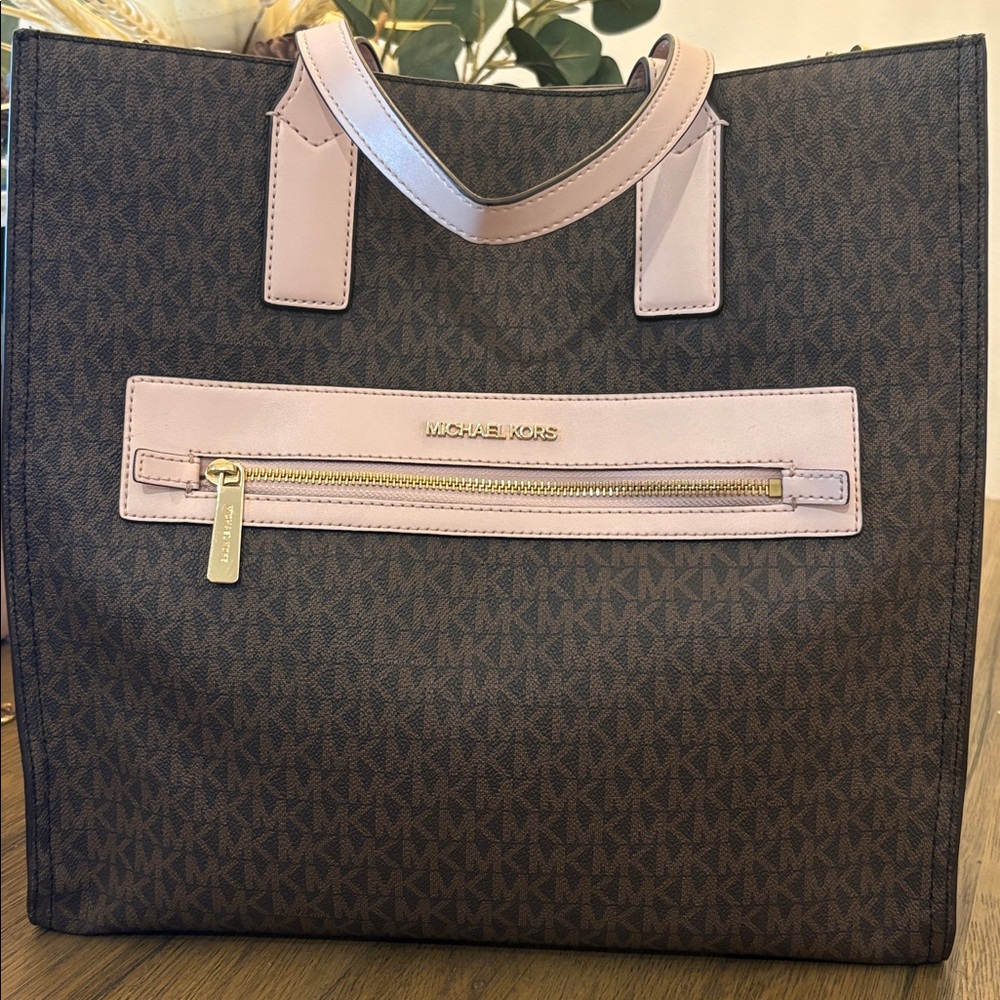 Michael Kors Brown and Pink Logo Tote